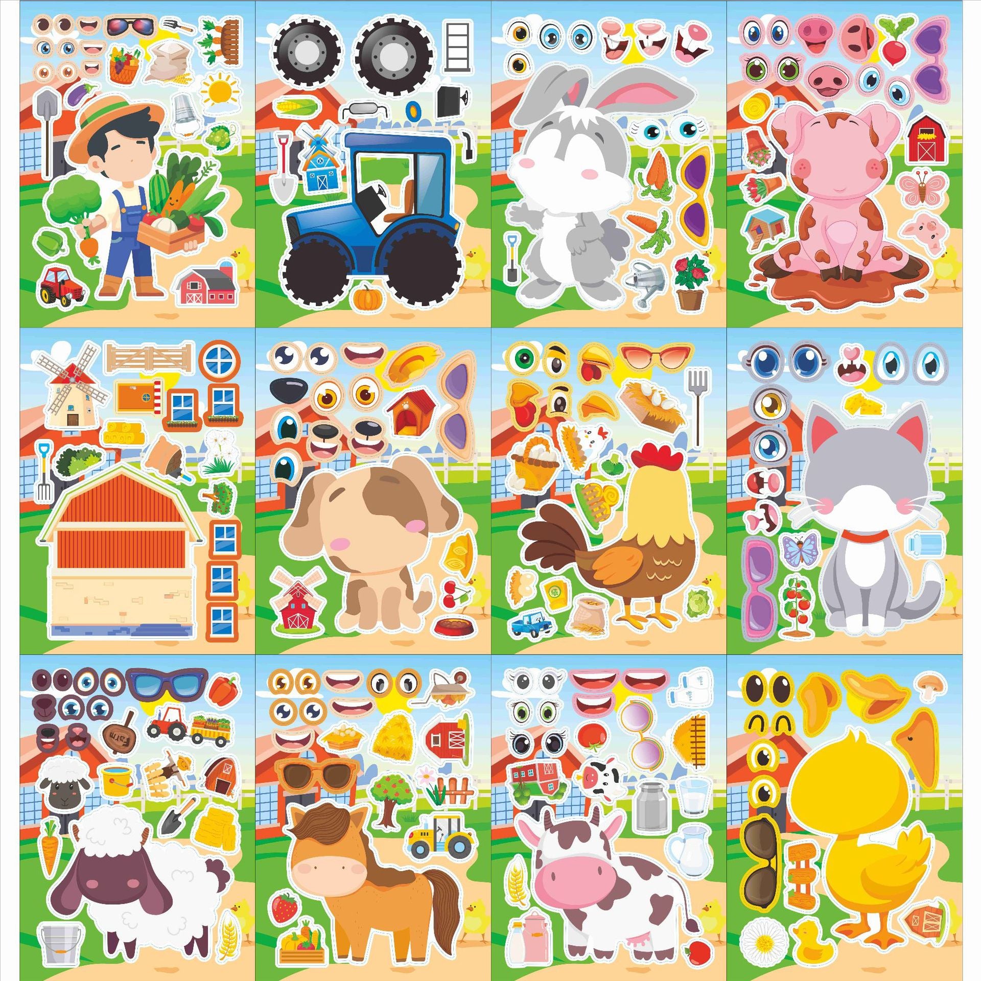 JM2406004 Farm Animals Children's Creative Cartoon Parent-Child Interactive Decorative Face Stickers DIY Stickers
