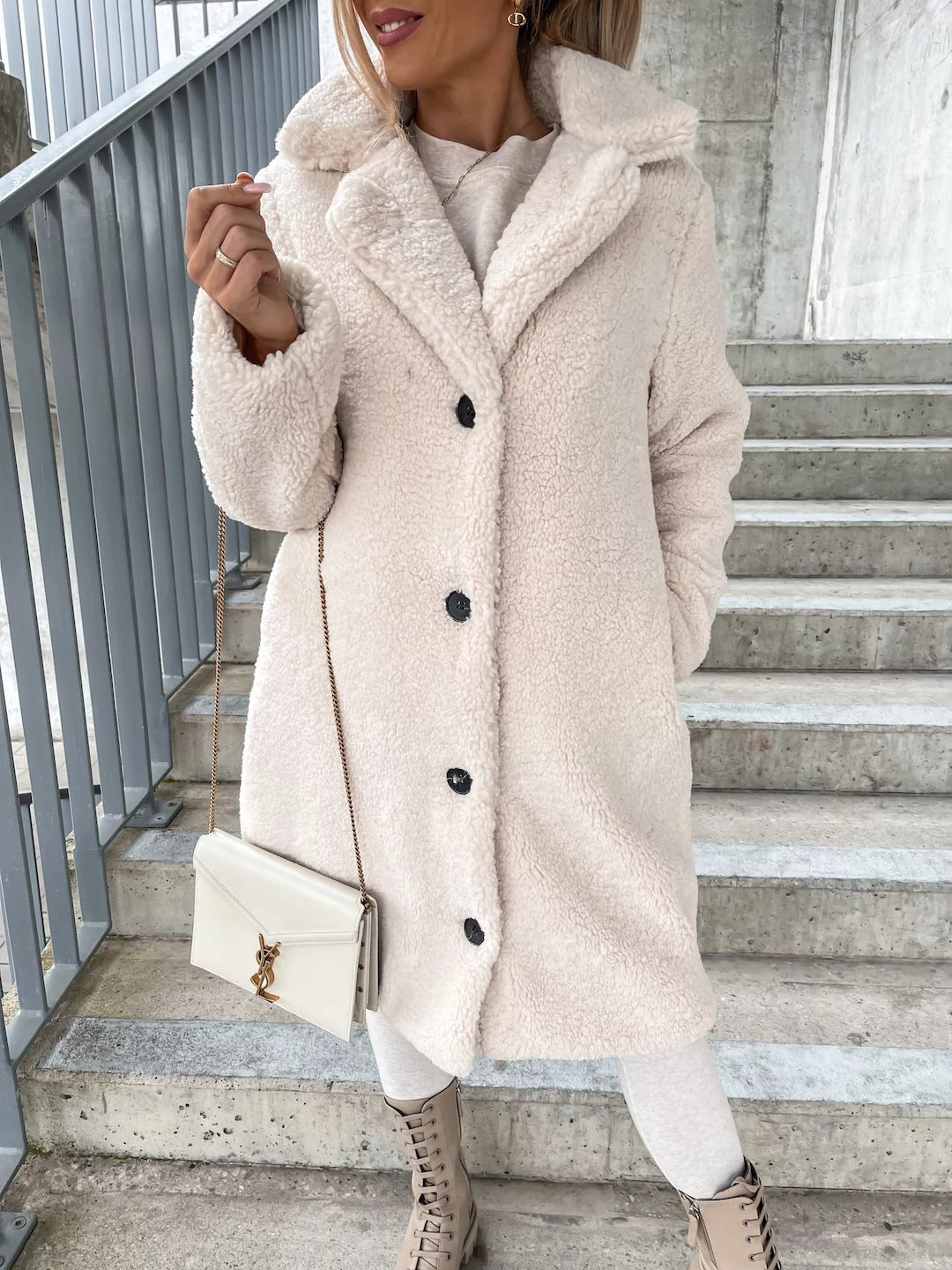 2025 Autumn and Winter European and American Cross-border Women's Clothing Hot Style Furry Long Sleeve Lapel Women's Plush Top Long Coat