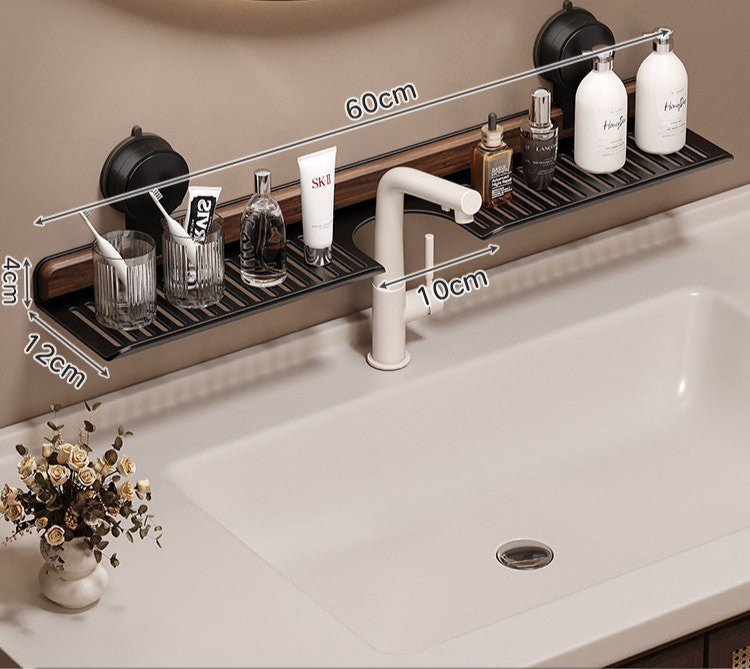 Walnut suction cup faucet rack bathroom punch-free wall-mounted bathroom wash basin sink storage rack