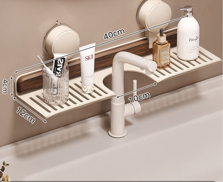 Walnut suction cup faucet rack bathroom punch-free wall-mounted bathroom wash basin sink storage rack