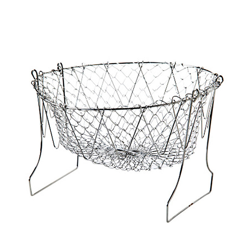 304 stainless steel frying basket household French fries fried chicken wings telescopic folding round filter drain basket frying basket
