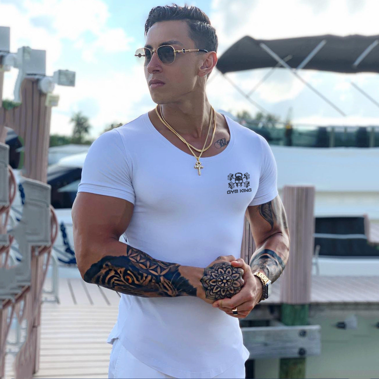 Muscle Brothers Fitness T-shirt Quick Dry Color Matching Sports Leisure Foreign Trade Cross-border Moisture Wicking Running Basketball High Elasticity