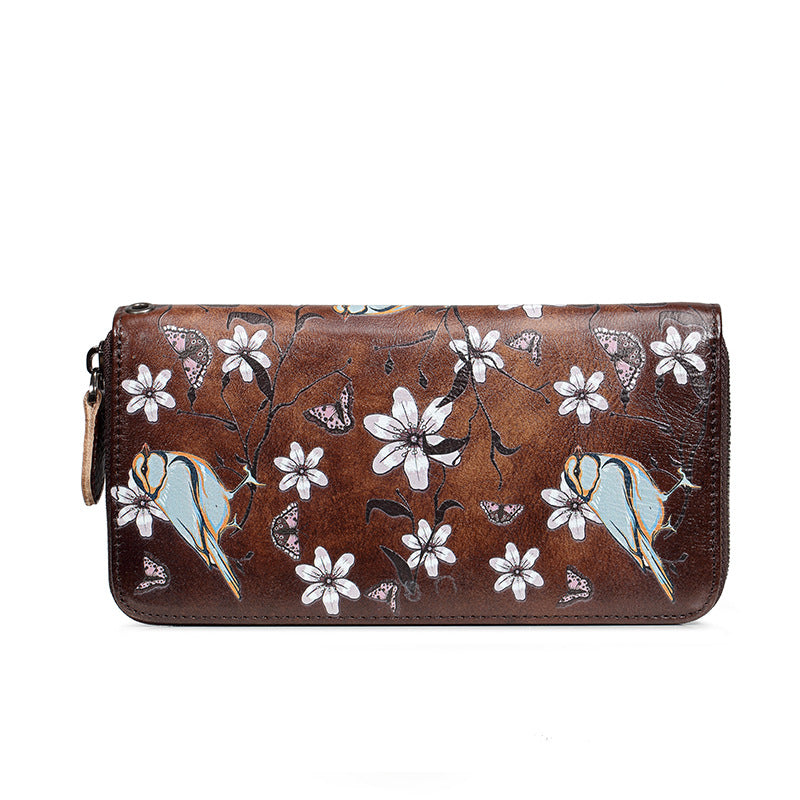 New women's clutch bag retro ladies zipper bag first layer cowhide retro genuine leather European and American ladies wallet