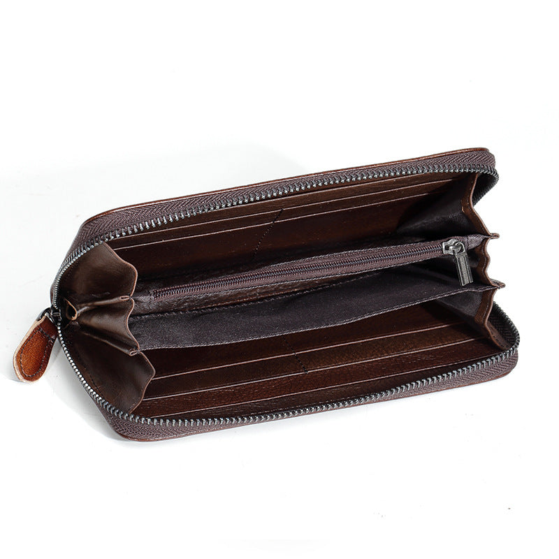 New women's clutch bag retro ladies zipper bag first layer cowhide retro genuine leather European and American ladies wallet