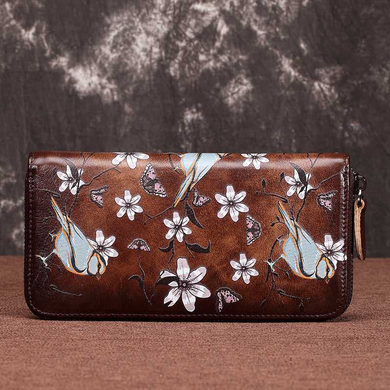 New women's clutch bag retro ladies zipper bag first layer cowhide retro genuine leather European and American ladies wallet