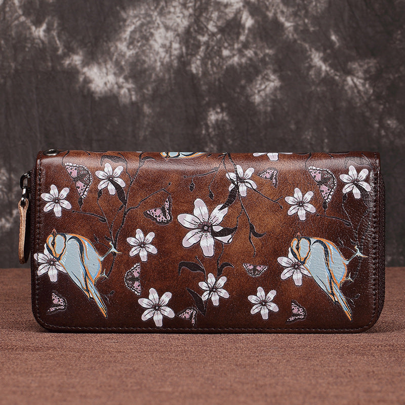 New women's clutch bag retro ladies zipper bag first layer cowhide retro genuine leather European and American ladies wallet