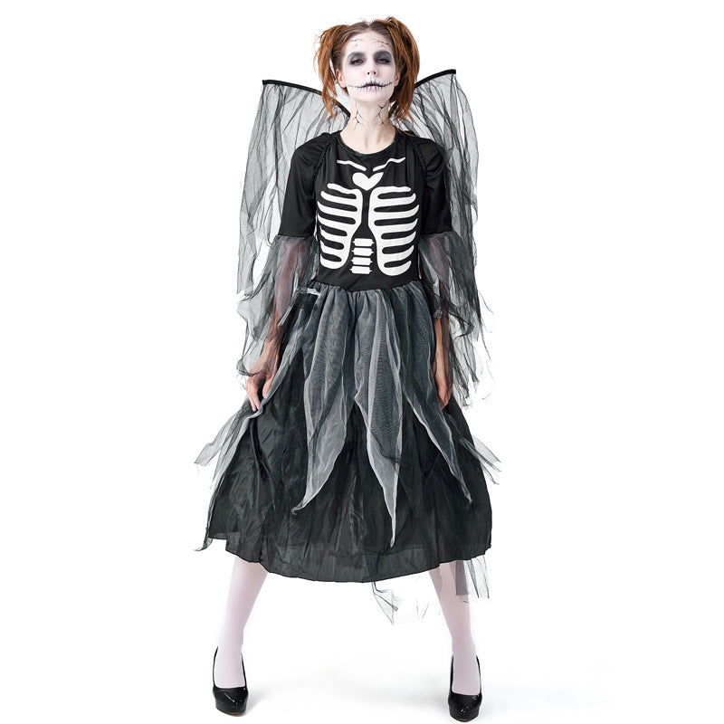 Color Halloween carnival party costume adult zombie skeleton skeleton print fallen angel dress mesh skirt