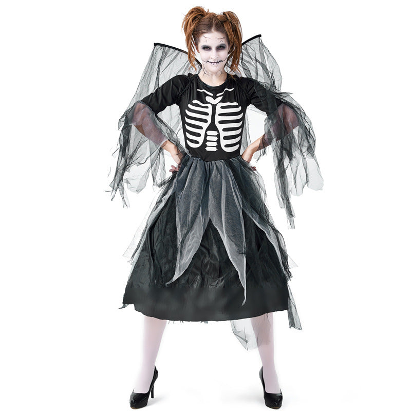 Color Halloween carnival party costume adult zombie skeleton skeleton print fallen angel dress mesh skirt