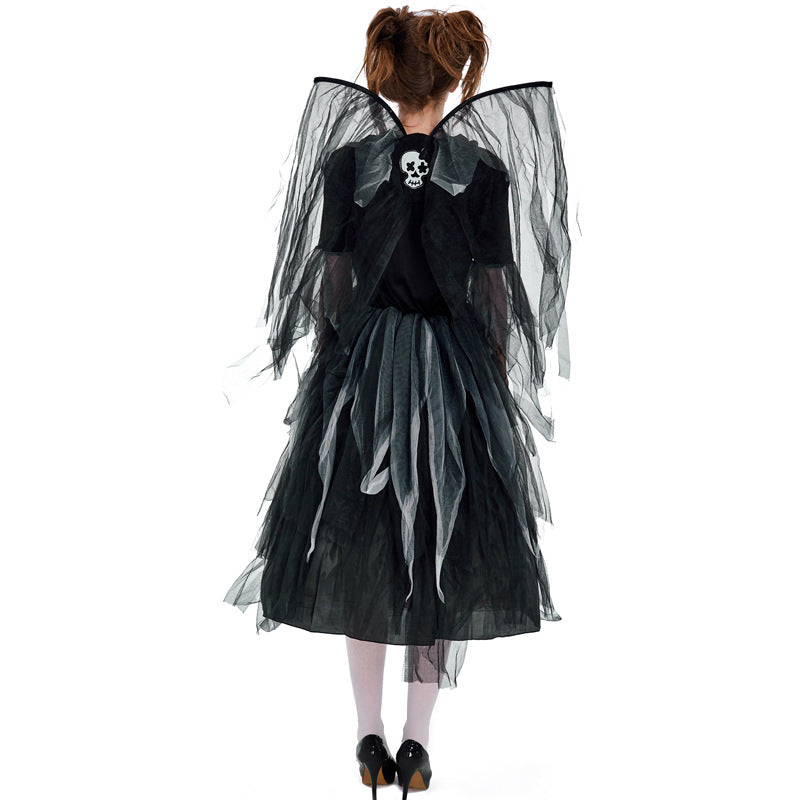 Color Halloween carnival party costume adult zombie skeleton skeleton print fallen angel dress mesh skirt