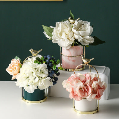 ins Nordic portable small vase creative iron art dried flower vase table ceramic bow succulent flower pot ornaments