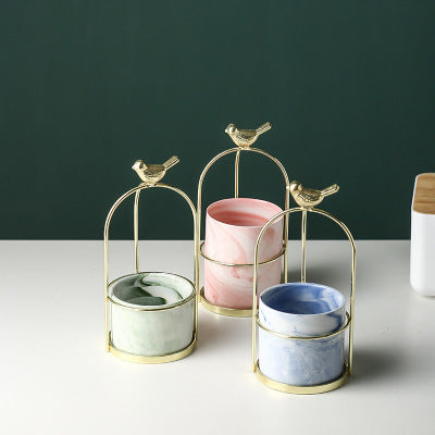 ins Nordic portable small vase creative iron art dried flower vase table ceramic bow succulent flower pot ornaments