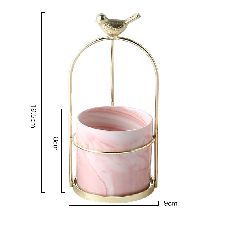 ins Nordic portable small vase creative iron art dried flower vase table ceramic bow succulent flower pot ornaments