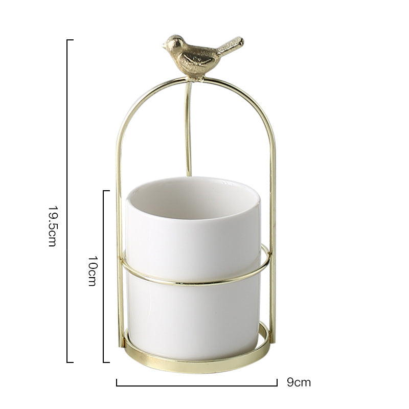 ins Nordic portable small vase creative iron art dried flower vase table ceramic bow succulent flower pot ornaments