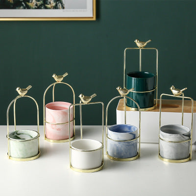 ins Nordic portable small vase creative iron art dried flower vase table ceramic bow succulent flower pot ornaments