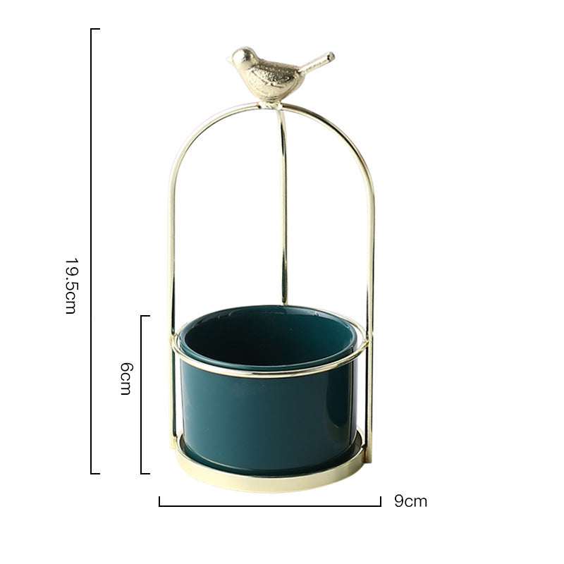 ins Nordic portable small vase creative iron art dried flower vase table ceramic bow succulent flower pot ornaments