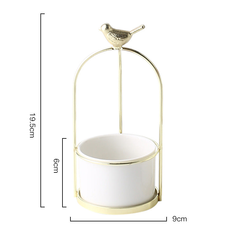 ins Nordic portable small vase creative iron art dried flower vase table ceramic bow succulent flower pot ornaments
