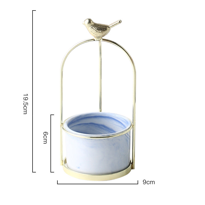 ins Nordic portable small vase creative iron art dried flower vase table ceramic bow succulent flower pot ornaments