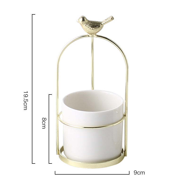 ins Nordic portable small vase creative iron art dried flower vase table ceramic bow succulent flower pot ornaments