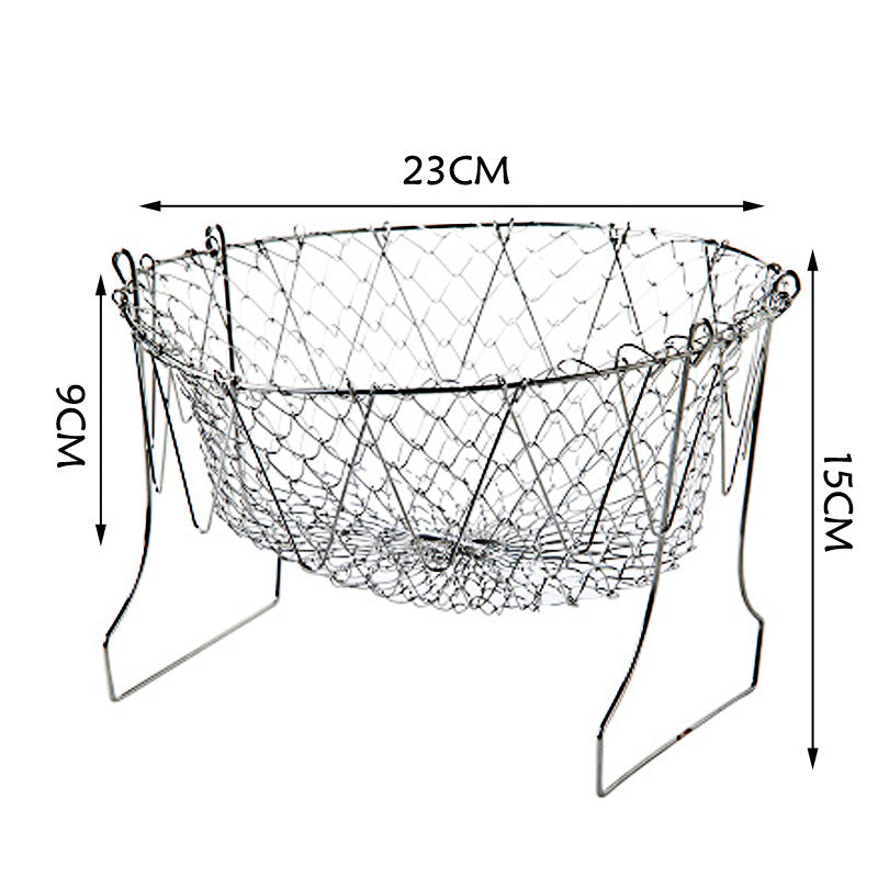 304 stainless steel frying basket household French fries fried chicken wings telescopic folding round filter drain basket frying basket