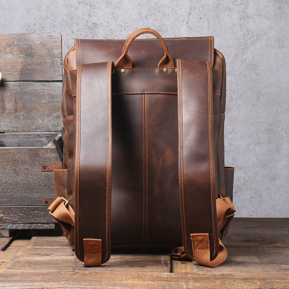 Retro large capacity crazy horse leather backpack men's original first layer cowhide travel genuine leather backpack Amazon foreign trade
