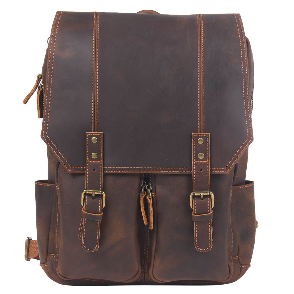 Retro large capacity crazy horse leather backpack men's original first layer cowhide travel genuine leather backpack Amazon foreign trade