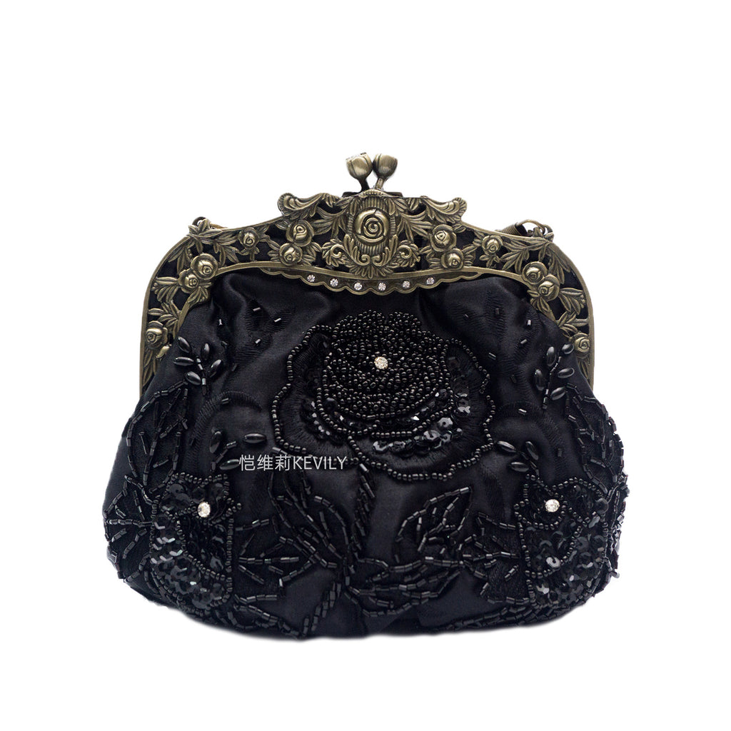 Kaiweili handmade beaded flower evening bag retro old Shanghai cheongsam bag hot style embroidered mouth gold bag