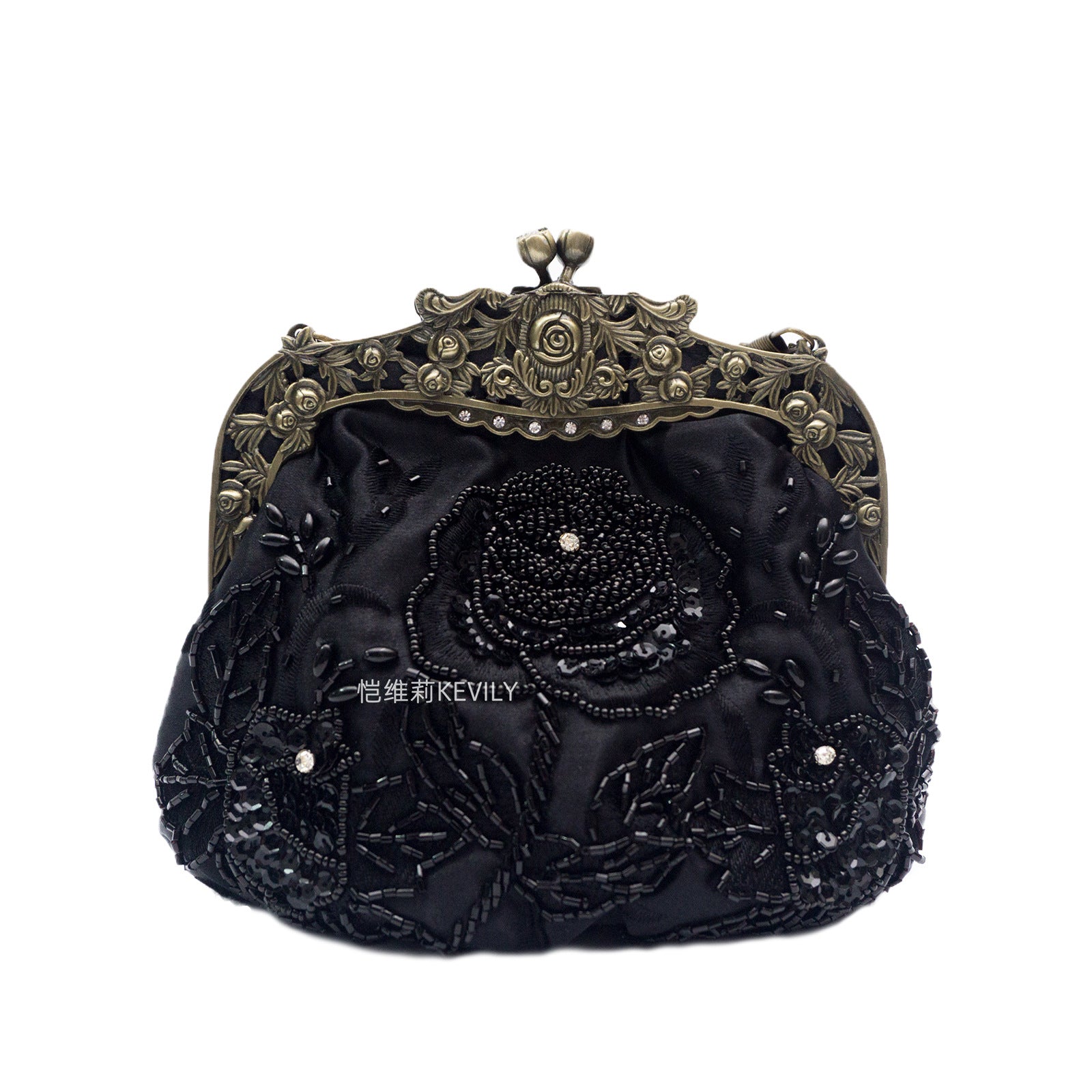 Kaiweili handmade beaded flower evening bag retro old Shanghai cheongsam bag hot style embroidered mouth gold bag