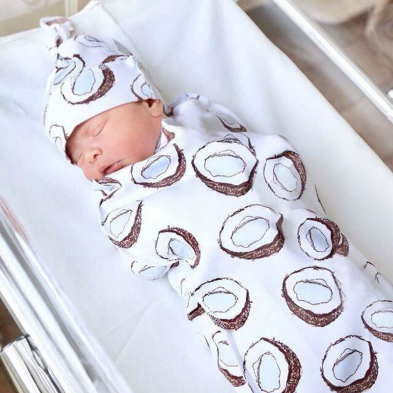 Cross-border European and American baby sleeping bag, baby anti-startle swaddle, super soft elastic baby cocoon sleeping bag and fetal hat set