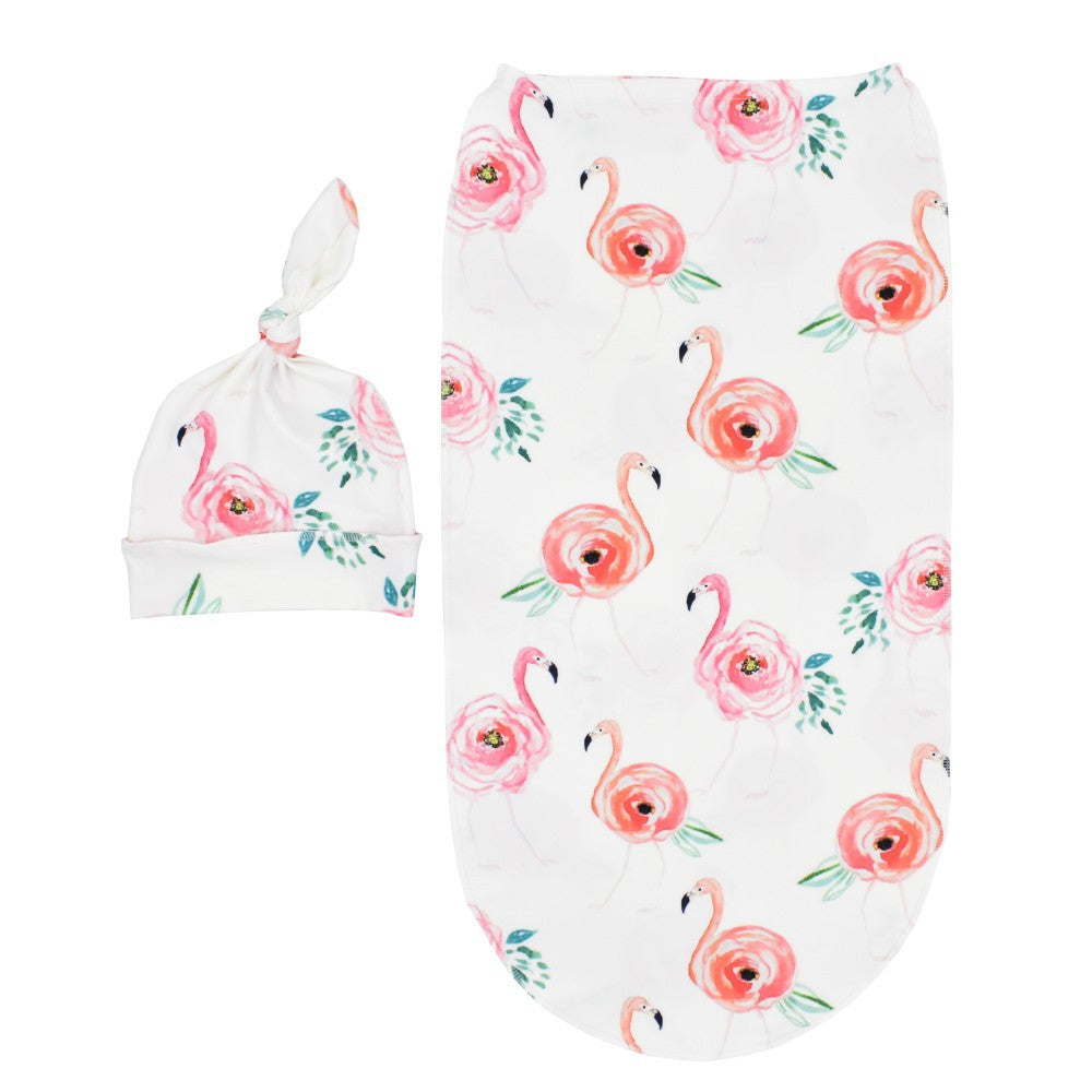 Cross-border European and American baby sleeping bag, baby anti-startle swaddle, super soft elastic baby cocoon sleeping bag and fetal hat set