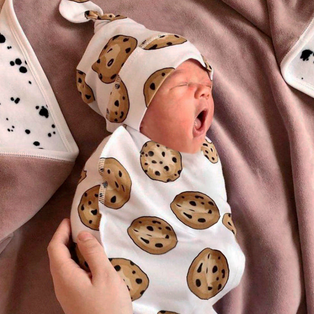 Cross-border European and American baby sleeping bag, baby anti-startle swaddle, super soft elastic baby cocoon sleeping bag and fetal hat set