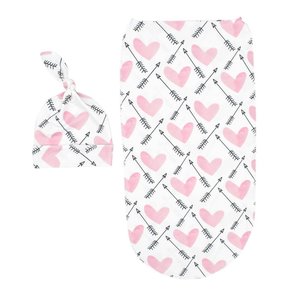 Cross-border European and American baby sleeping bag, baby anti-startle swaddle, super soft elastic baby cocoon sleeping bag and fetal hat set