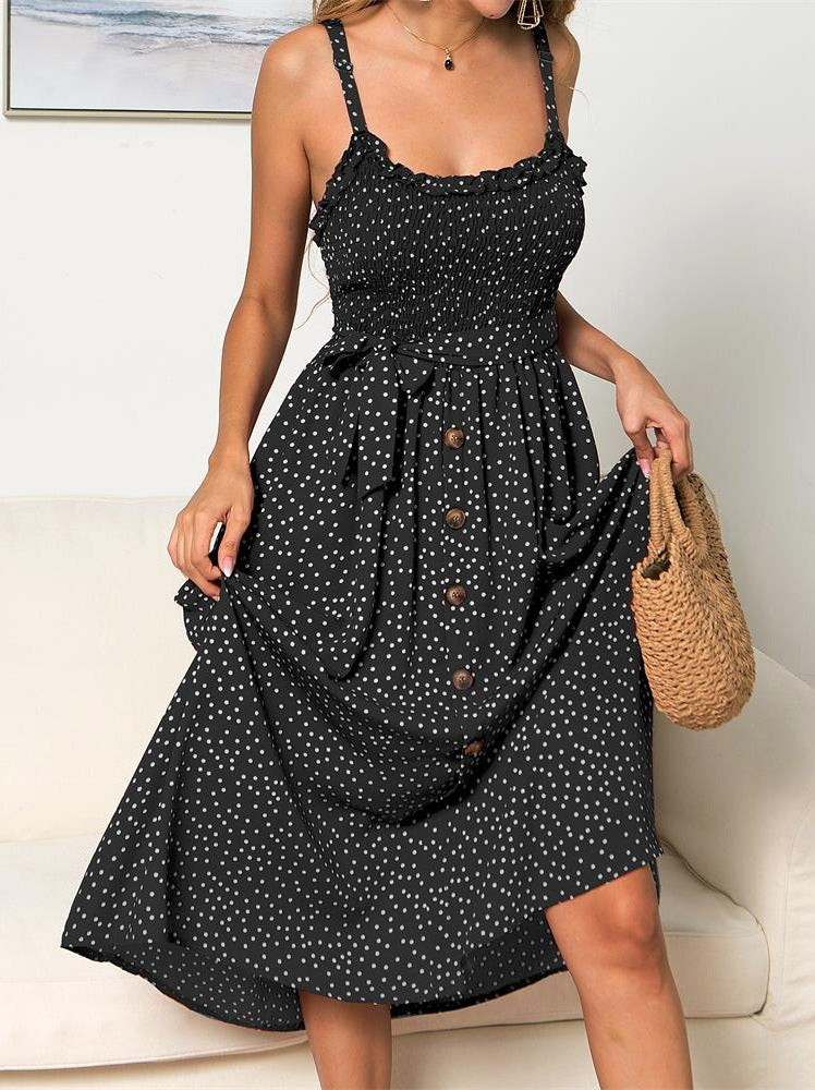 Spring and Summer EABY Hot Sale Wish Slingback Polka Dot Button Dress 5601