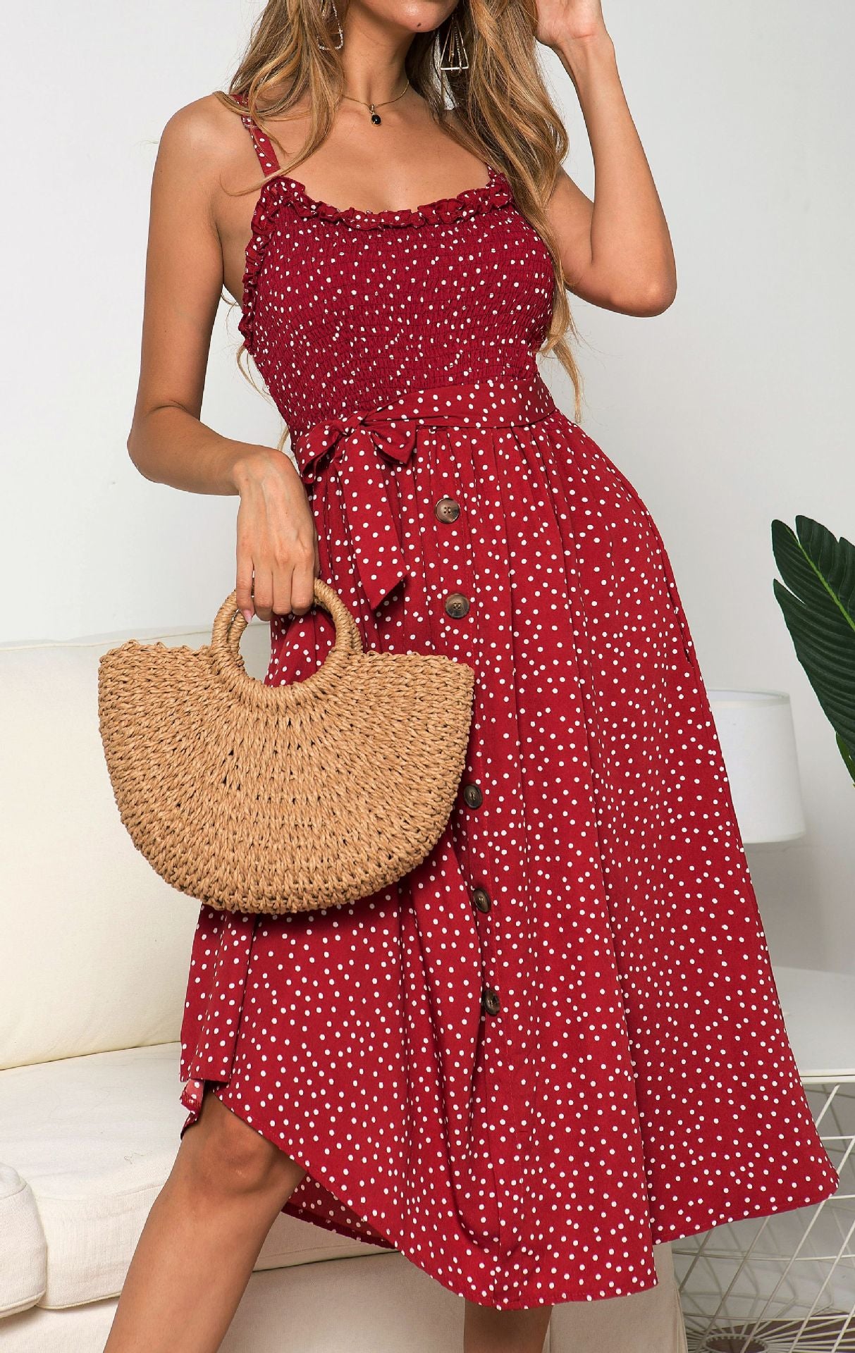 Spring and Summer EABY Hot Sale Wish Slingback Polka Dot Button Dress 5601