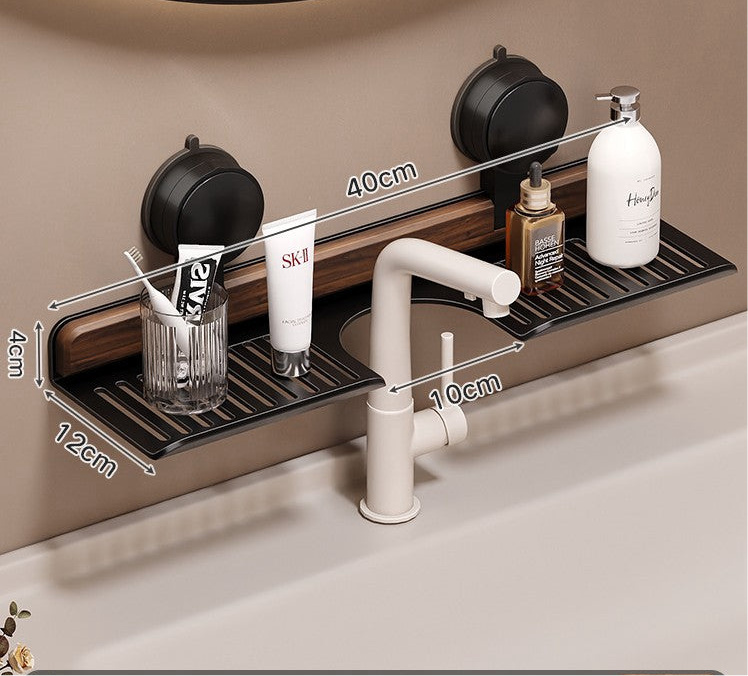 Walnut suction cup faucet rack bathroom punch-free wall-mounted bathroom wash basin sink storage rack