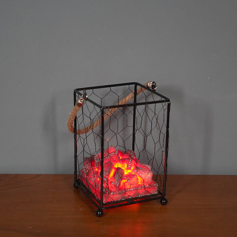 Cross-border European imitation charcoal flame lamp LED decorative lamp iron ornaments Christmas Halloween scene layout props