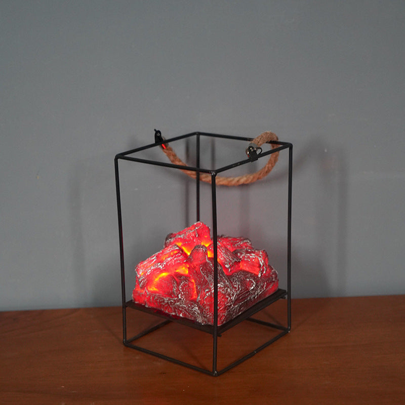 Cross-border European imitation charcoal flame lamp LED decorative lamp iron ornaments Christmas Halloween scene layout props