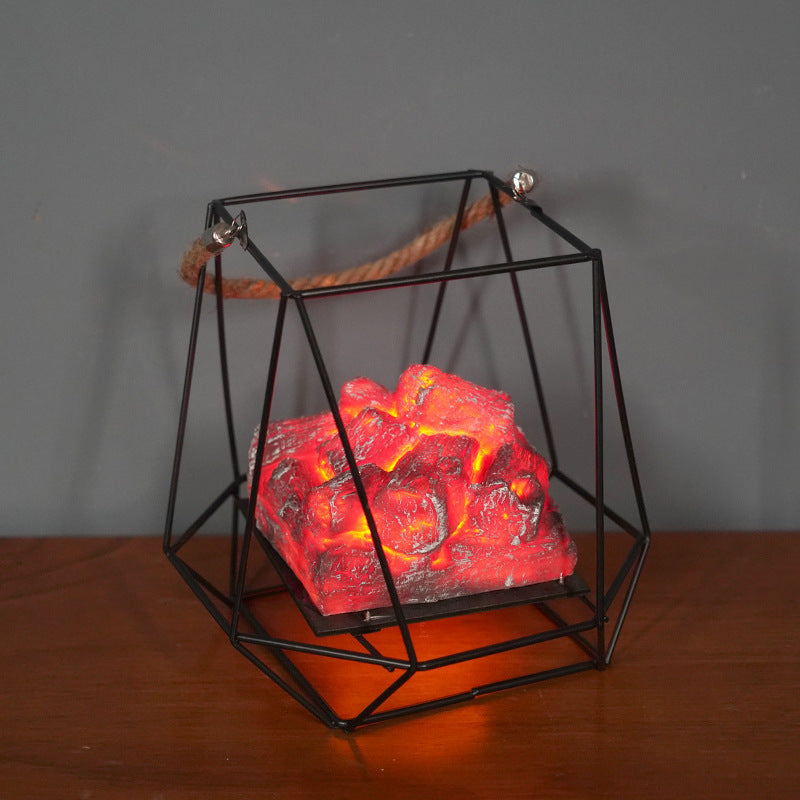 Cross-border European imitation charcoal flame lamp LED decorative lamp iron ornaments Christmas Halloween scene layout props