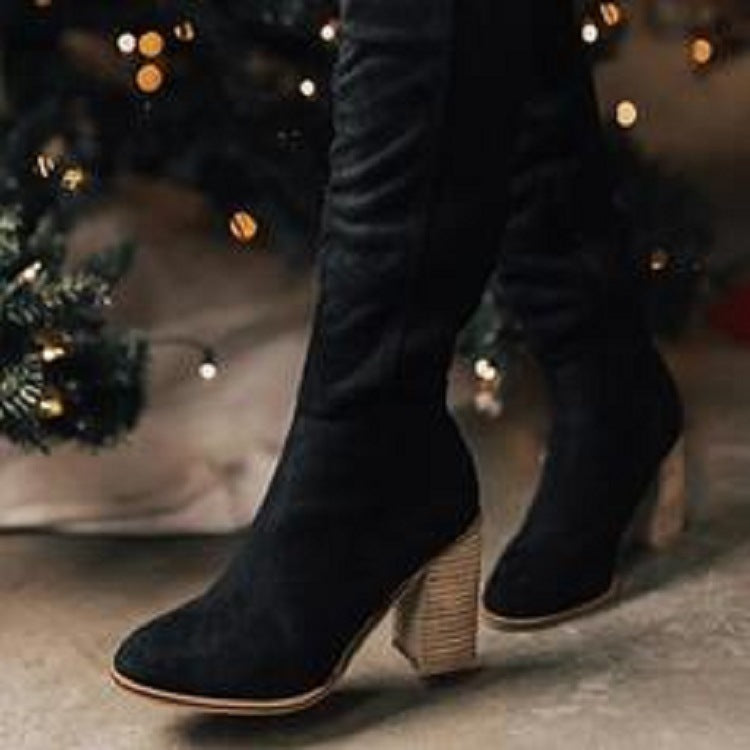 Over the knee boots women autumn and winter new style thick heels large size high heels slim suede boots women side zipper long boots