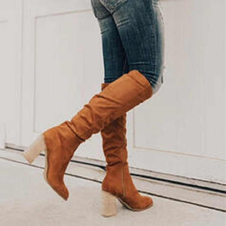 Over the knee boots women autumn and winter new style thick heels large size high heels slim suede boots women side zipper long boots