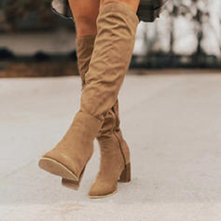 Over the knee boots women autumn and winter new style thick heels large size high heels slim suede boots women side zipper long boots