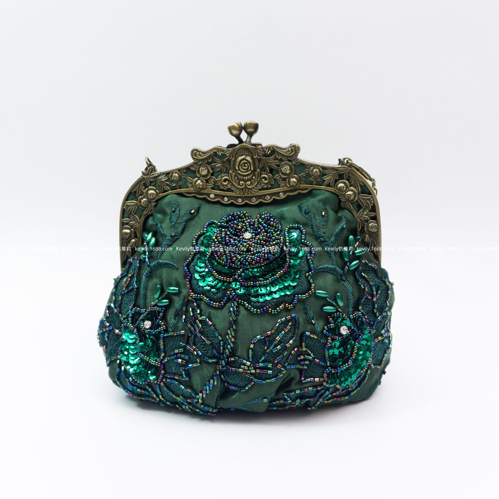 Kaiweili handmade beaded flower evening bag retro old Shanghai cheongsam bag hot style embroidered mouth gold bag