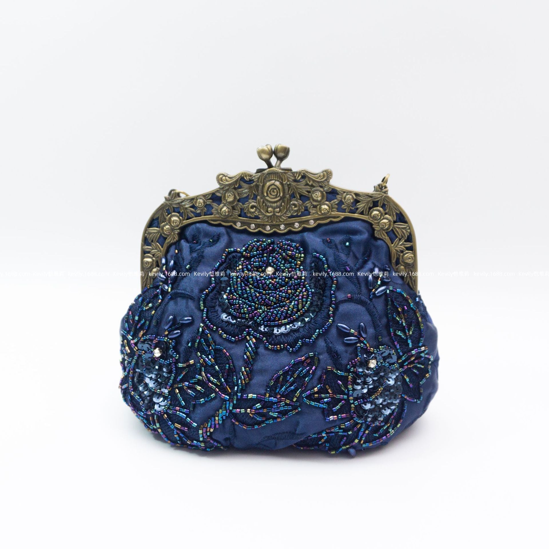 Kaiweili handmade beaded flower evening bag retro old Shanghai cheongsam bag hot style embroidered mouth gold bag