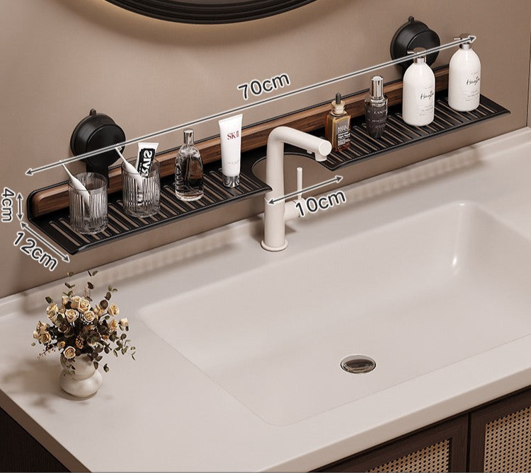 Walnut suction cup faucet rack bathroom punch-free wall-mounted bathroom wash basin sink storage rack