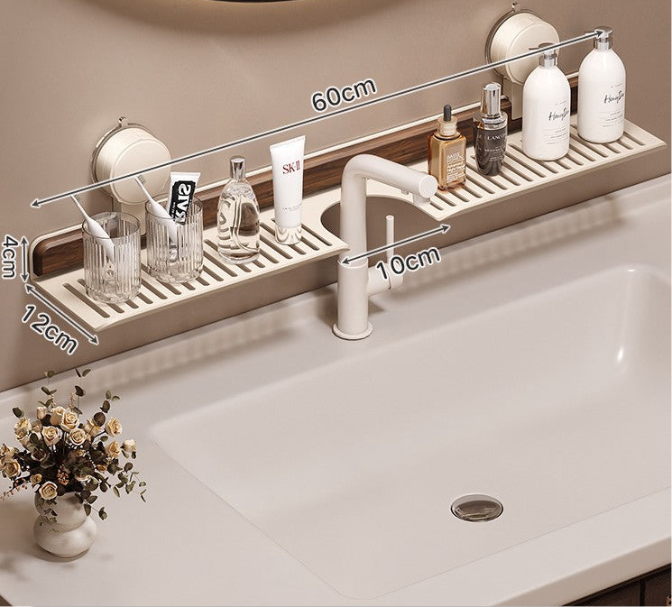 Walnut suction cup faucet rack bathroom punch-free wall-mounted bathroom wash basin sink storage rack