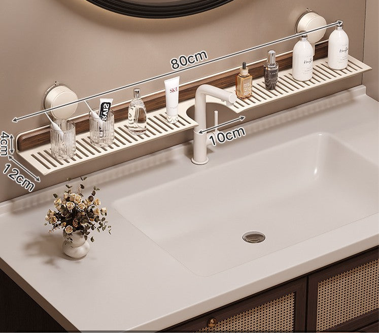 Walnut suction cup faucet rack bathroom punch-free wall-mounted bathroom wash basin sink storage rack
