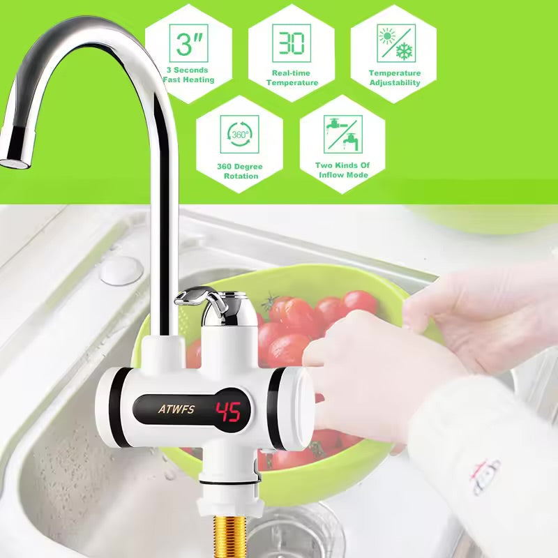 3000W Temperature Display Instant Hot Water Tap Tankless Electric Faucet Kitchen Instant Hot Faucet Water Heater Water Heating