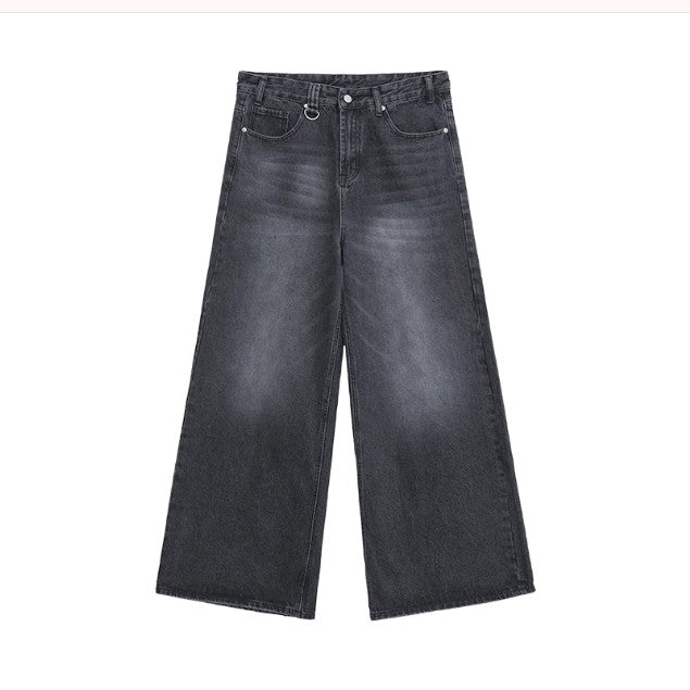 cuibuju niche worn and distressed retro washed straight jeans men's loose versatile wide-leg floor-length trousers