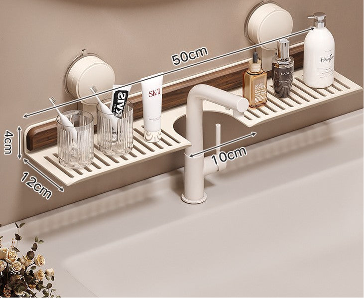 Walnut suction cup faucet rack bathroom punch-free wall-mounted bathroom wash basin sink storage rack