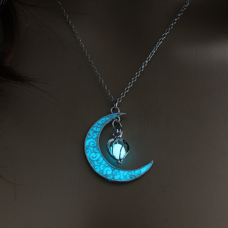 Cross-border Hollow Luminous Moon Cyclone Bead Necklace Accessories European and American Halloween Ornaments