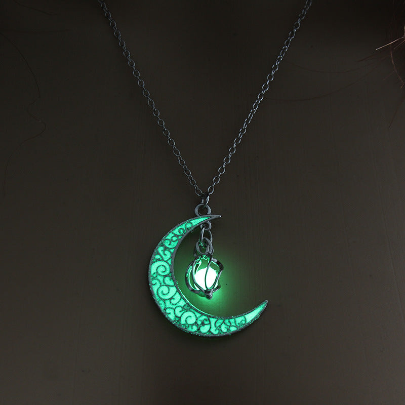Cross-border Hollow Luminous Moon Cyclone Bead Necklace Accessories European and American Halloween Ornaments